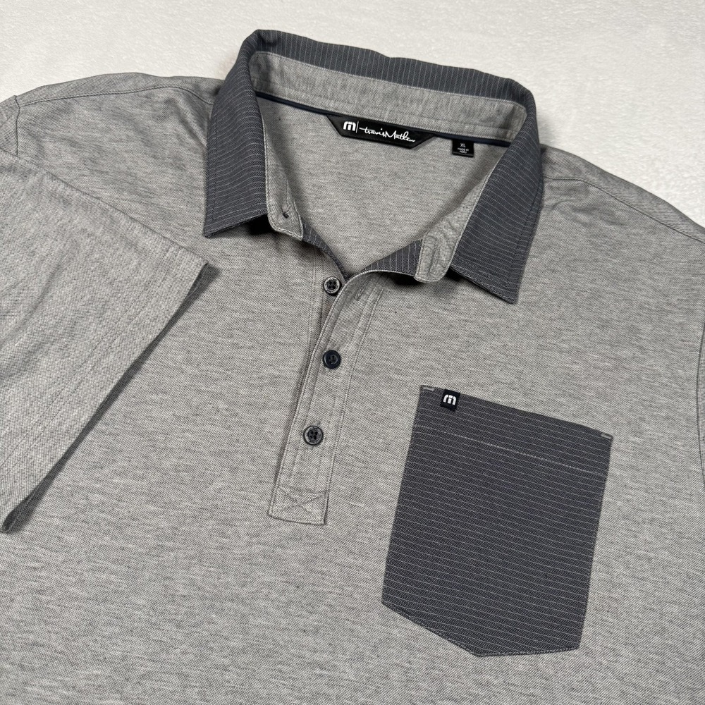 TravisMathew Polo‎ Shirt Mens XL Gray Pocket Pima Cotton Short Sleeve Golf Peru